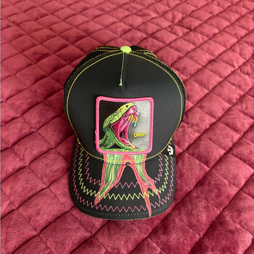 Goorin Bros Black Hat with Pink and Green Embroidery